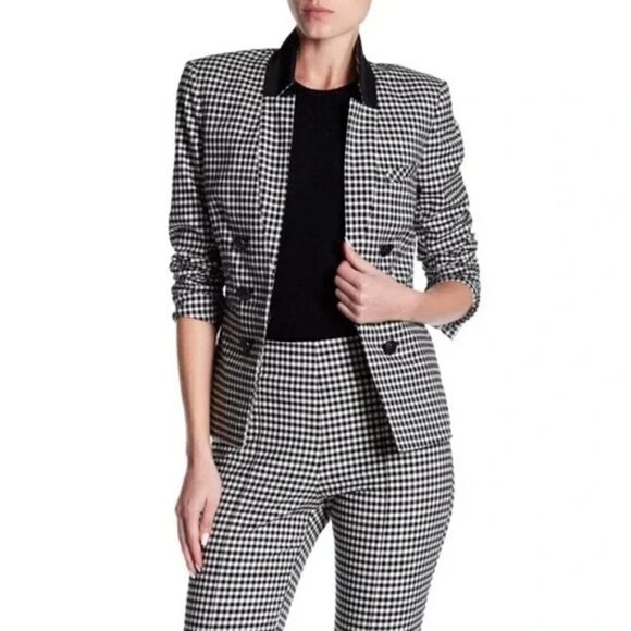 Veronica Beard Cottage Gingham Large Lapel Blazer in Black / White - Picture 2 of 16